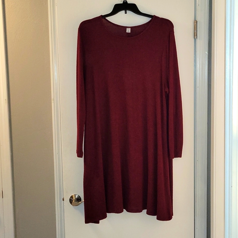 Old Navy Long Sleeve Knit Swing Dress, XXL, Heathered Burgundy